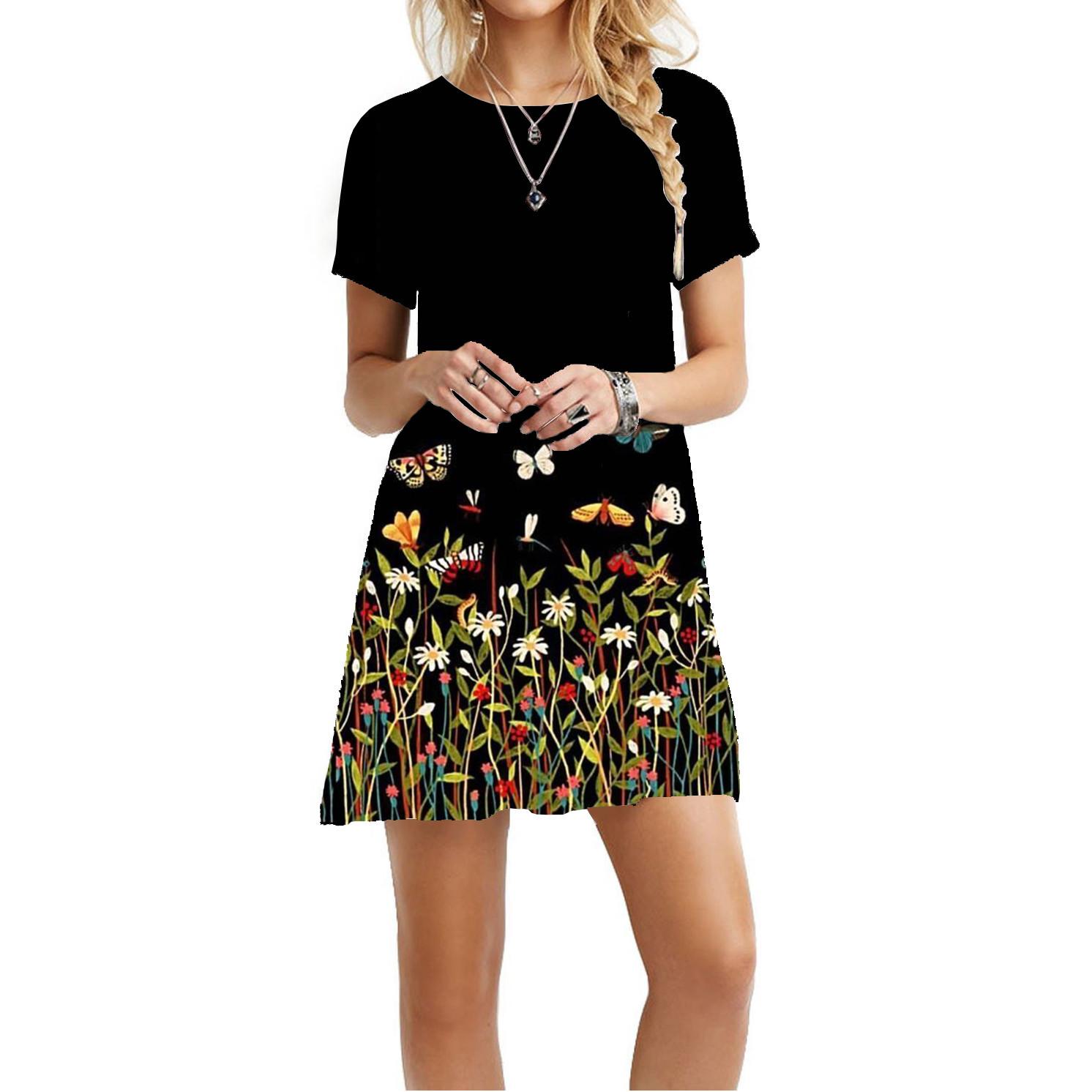 

Женское летнее платье, платье-футболка, пляжное платье с коротким рукавом, повседневное платье, струящееся свободное платье длиной до колена с коротким рукавом XL жёлтый