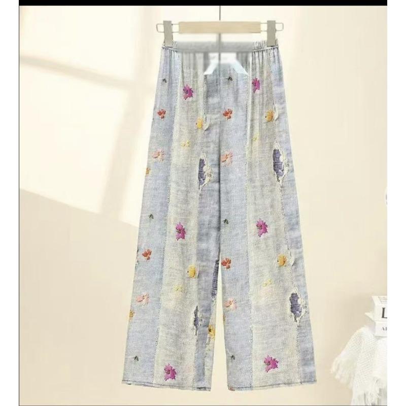 Bellflower Ice Silk Cool Pants Summer Mosquito-proof Fashion Loose Casual Pants Large Size Medium and Old Mother Thin Trousers