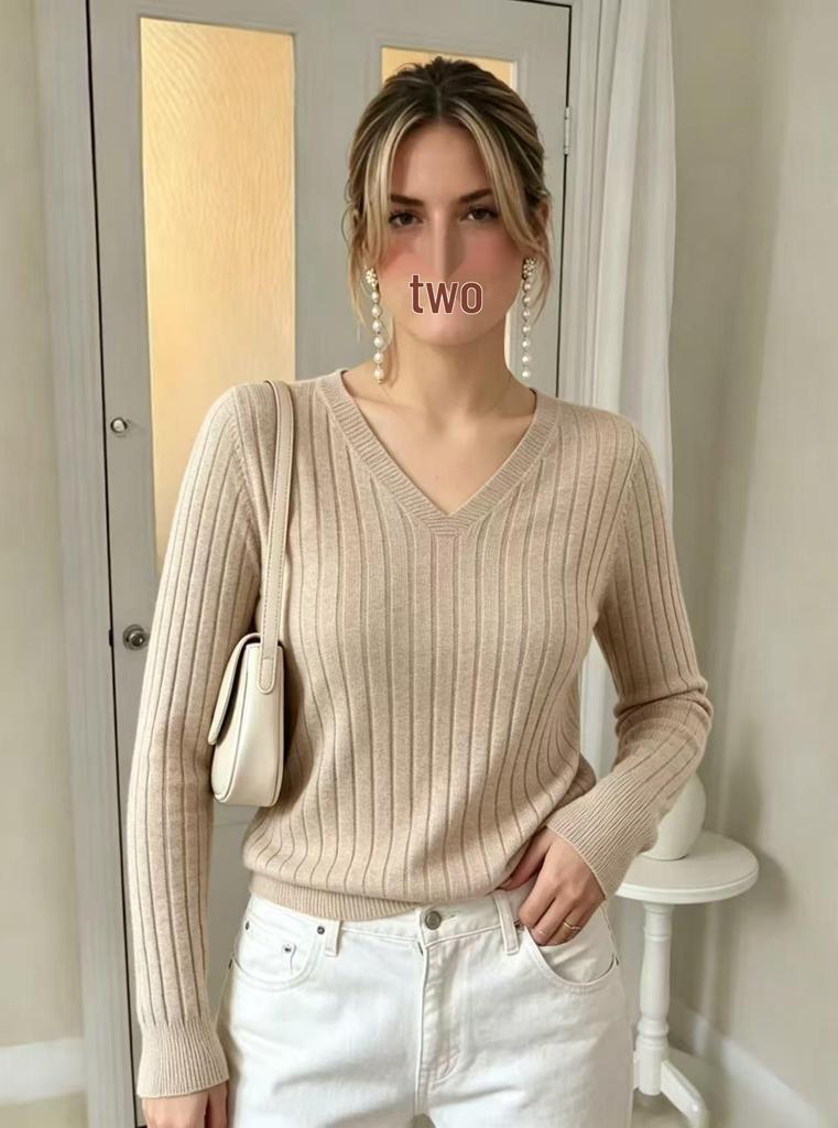 2026 Women's V-Neck Sweater: New Autumn/Winter Knitwear, Solid Color, Long Sleeve, European American Style