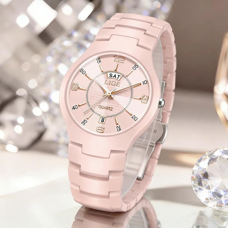 LIGE Elegant Women Watches Fashion Ceramics Small Dial Ladies Quartz Watch Date Week Display Luxury Woman Wristwatch Reloj Mujer