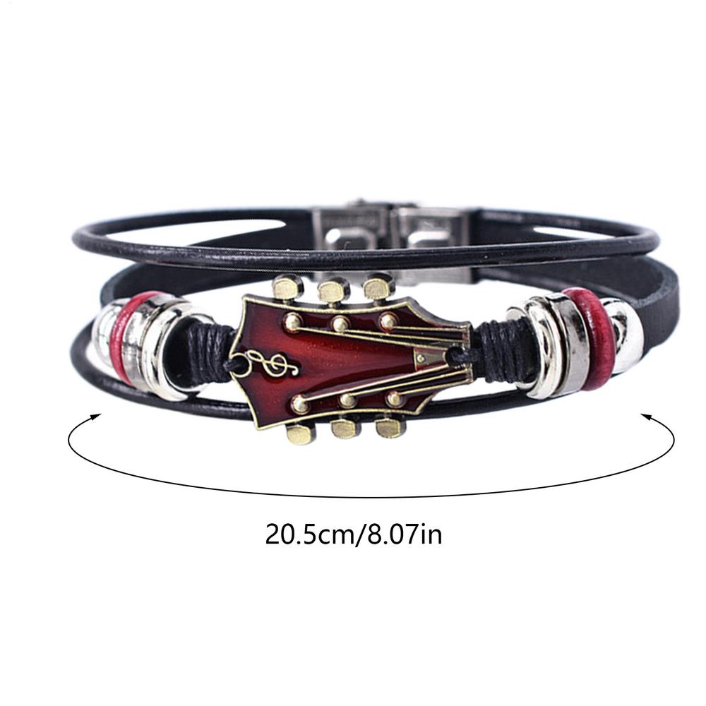 Punk Style Braided Guitar Bracelet Zinc Alloy Adjustable Buckle Manual Woven Faux Leather 3-Layered Punk Retro Wrist Jewelry