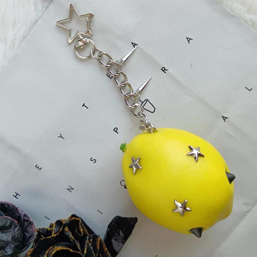 Lolita Simulation Fruit Keychain Y2K Pu Fruits Bag Pendant Star Rivet Bag Charm Key Ring