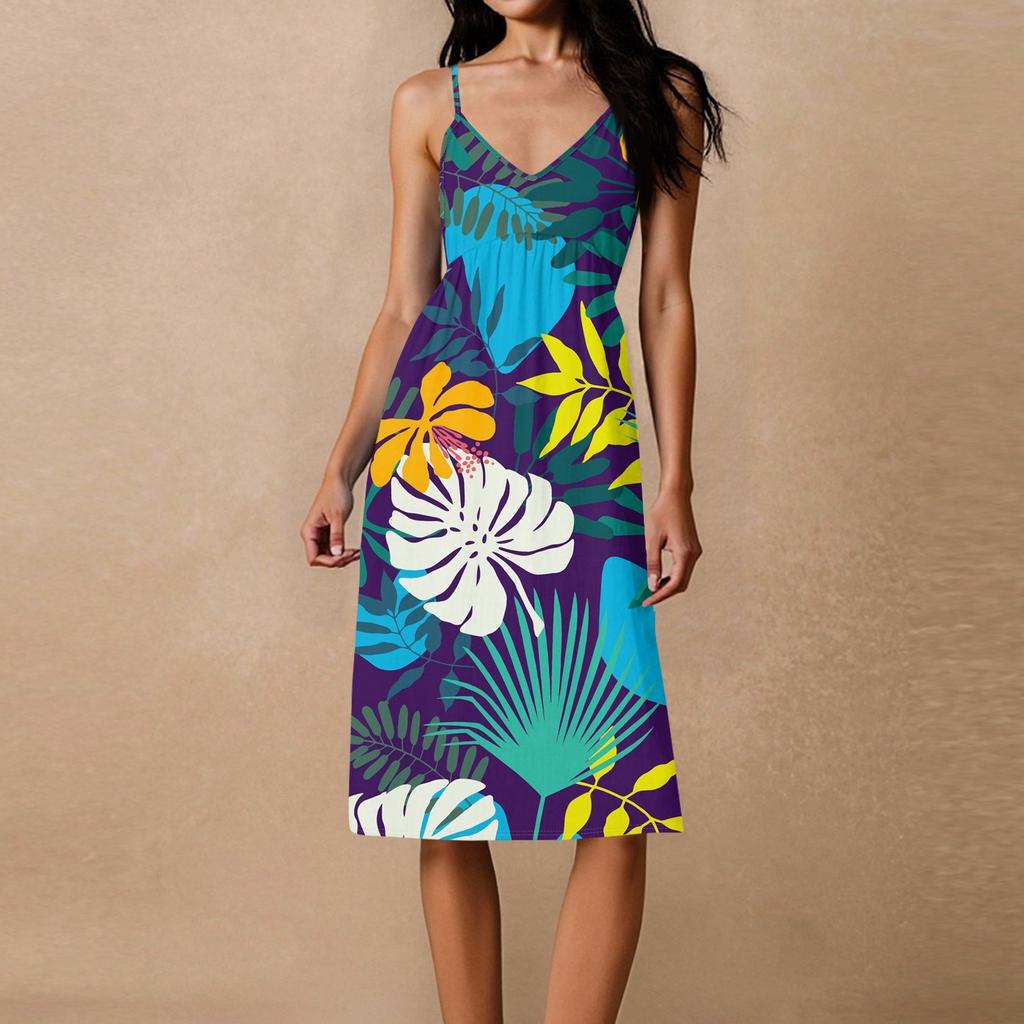 Women's Spaghetti Strap Backless Bow Loose Casual Beach Holiday Dress Sundress