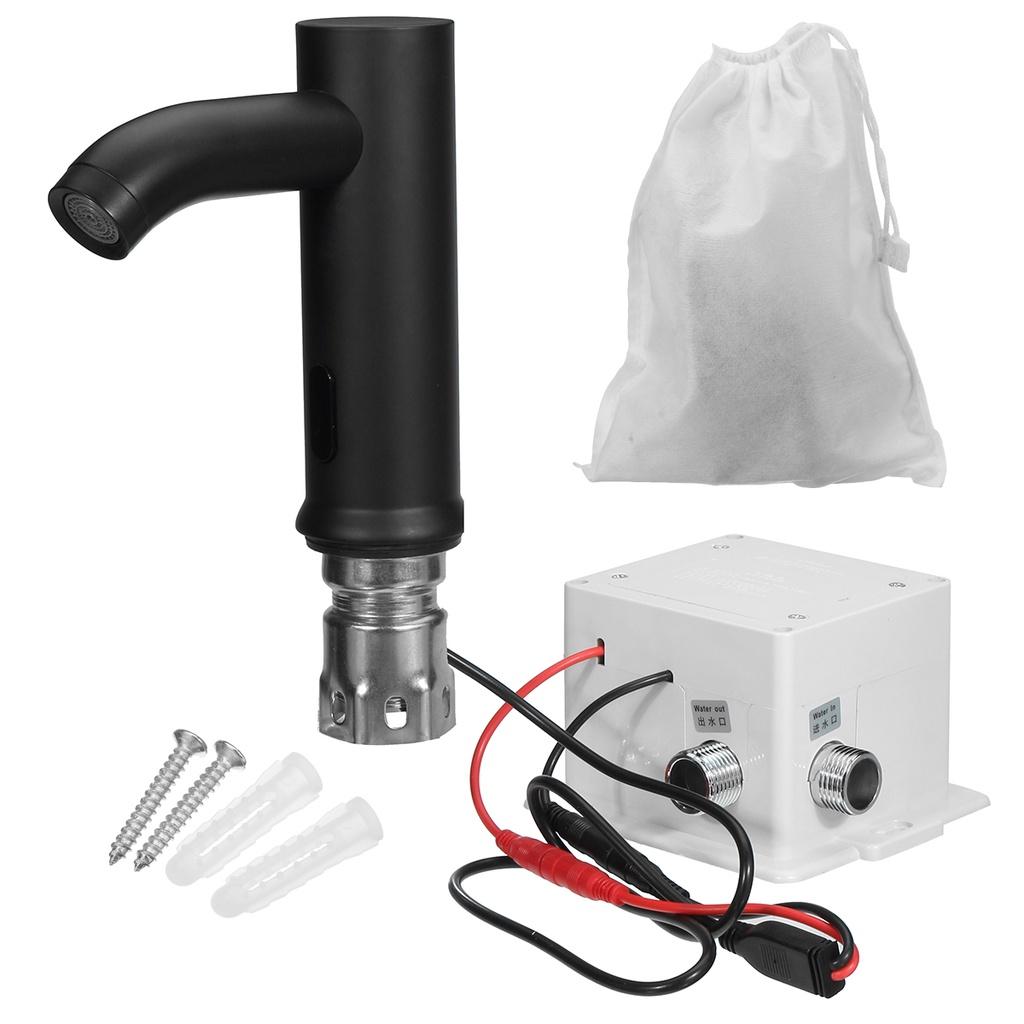 Matte Black Solid Brass Cold Water Touch-Free Infrared Tap Automatic Sensor Faucet Bathroom Basin Sink Faucets Deck Mounted