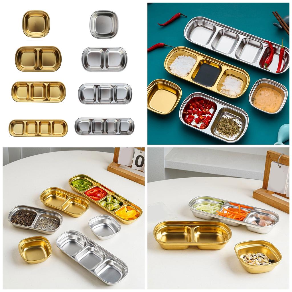 Stainless Steel Seasoning Dish Dipping Bowl Soy Sauce Dish Condiment Tray Square Barbecue Snack Plate Kitchen Tableware