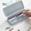 Compact Writing Instrument Holder 2Pcs Simple Pencil Case for Students, Plastic Slim Design Stationery Storage with Multiple Compartments, Lightweight