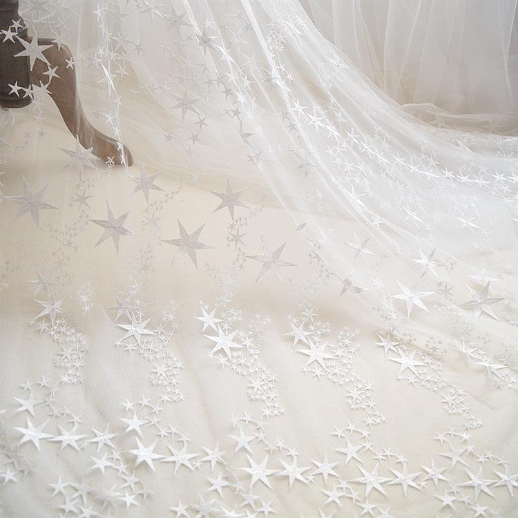 Star Embroidery Lace Accessories High-End Wedding Dress Fabric Clothing Decorative Clothes Diy Fabric Ivory White