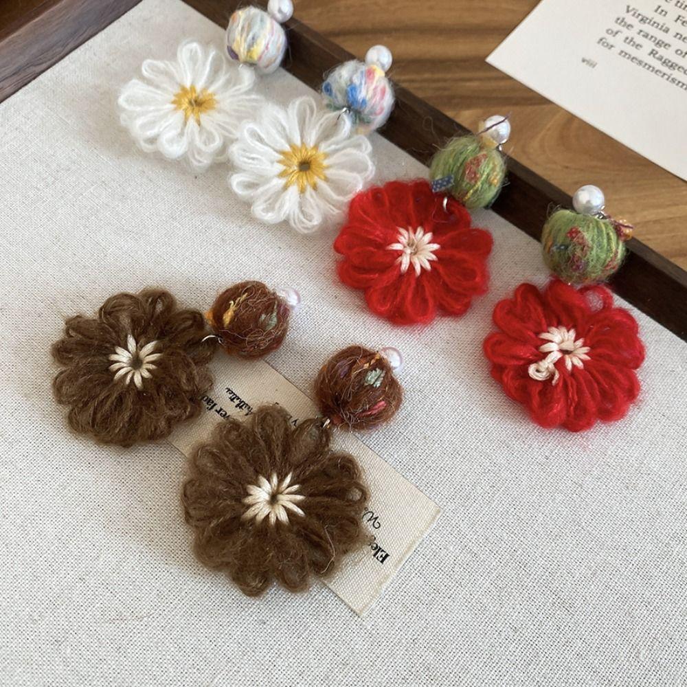 Sweet Daisy Flower Earrings Temperament Bohemia Dangle Earrings Flower Crochet Earrings  Daily