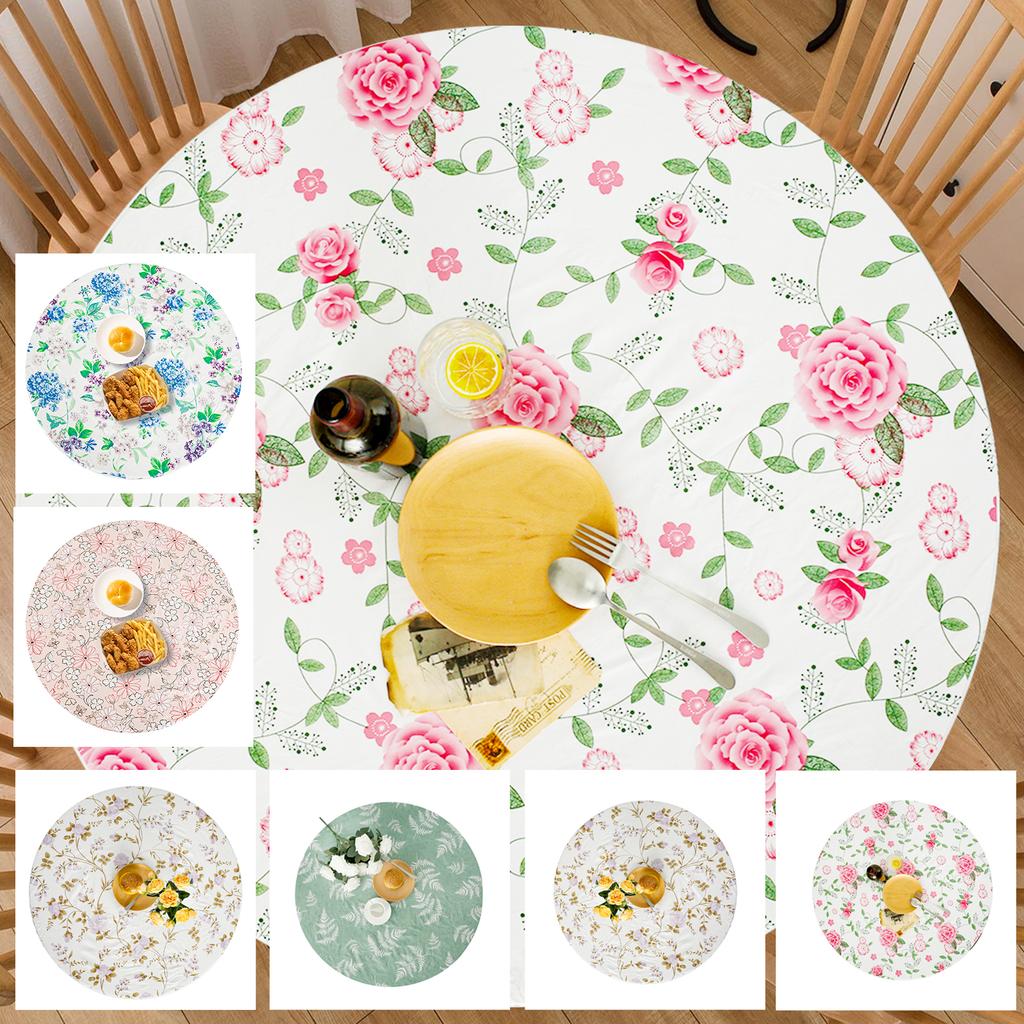 Elastic Round Table Cover Fitted Vinyl Waterproof Tablecloth Reusable Flower Dining Table Cloth For Home Table Protector Decor