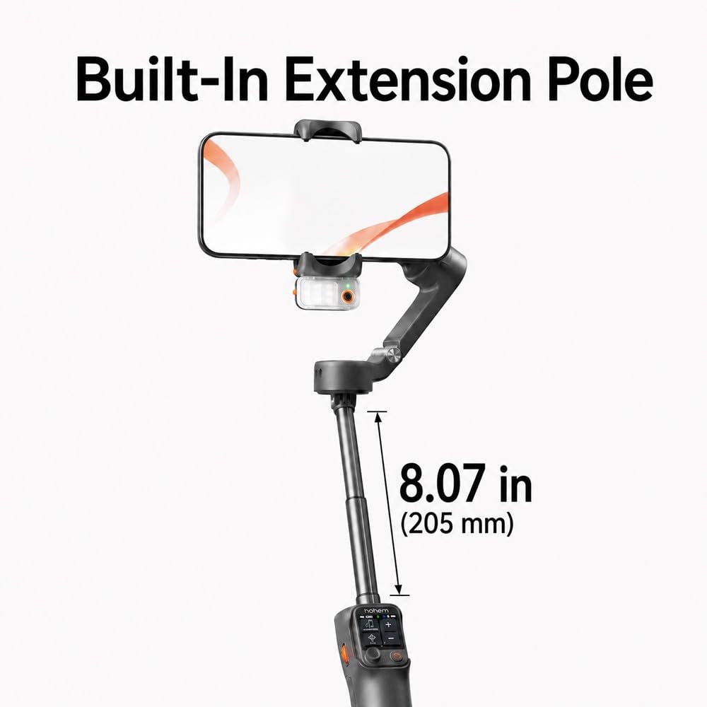 hohem iSteady V3 Ultra AI Auto Tracking Smartphone Gimbal Stabilizer 3-Axis with 1.22 inch Smart Touch Color Screen Composite Fill Light Wireless