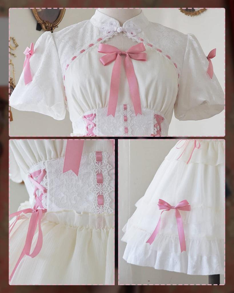 JIURUN Cosplay Lolita Gothic Lolita Costume with 3D Panel Anime Bow Tie Plus Mori Sweet Gothic Ladylike Size One-Piece Pattern, Ruffles, Joints,