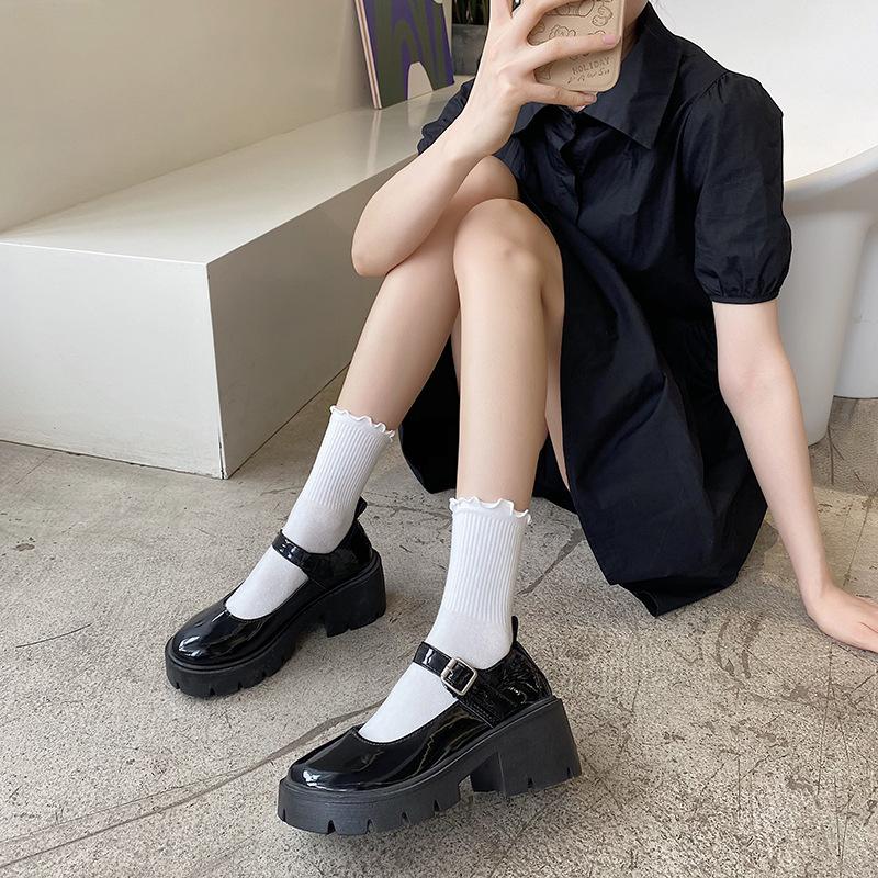 Spring and summer JK pure cotton solid color fungus lace socks women's medium tube Japanese cute girl socks Lolita versatile socks