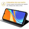 Coque pour Redmi 9C (5,7") Verre Trempé Inclus Effet Cuir Noir design Tendance Fermeture Magnétique Bordure Renforcée
