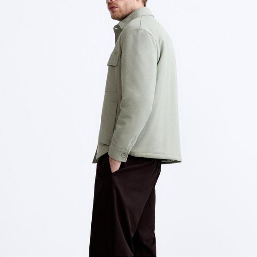 Zara Solid Color Pocket Detail Casual Long Sleeve Jacket Men jackets Dark-Green 3918500-527