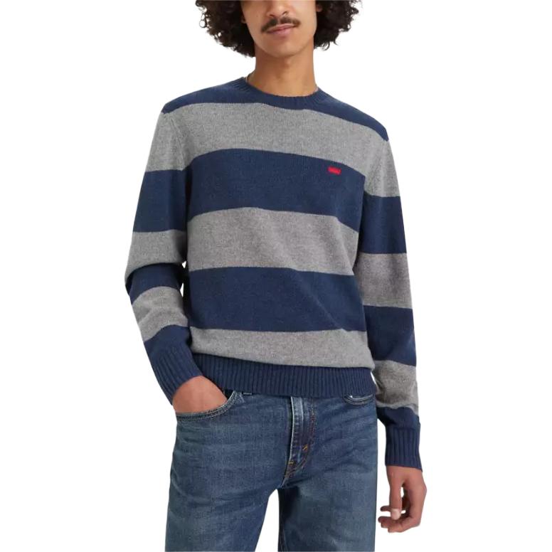 Pull Levis Ample Style Américain Bloc de Couleurs Mode Confortable Manches Longues Pull Homme Bleu Gris A4320-0016