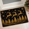 1pc Vintage Black Golden Christmas Reindeer Snowflake Pine Forest Flannel Mat Home Entrance Door Hallway Anti-Slip Foot Mat Bathroom Water-Absorbing W