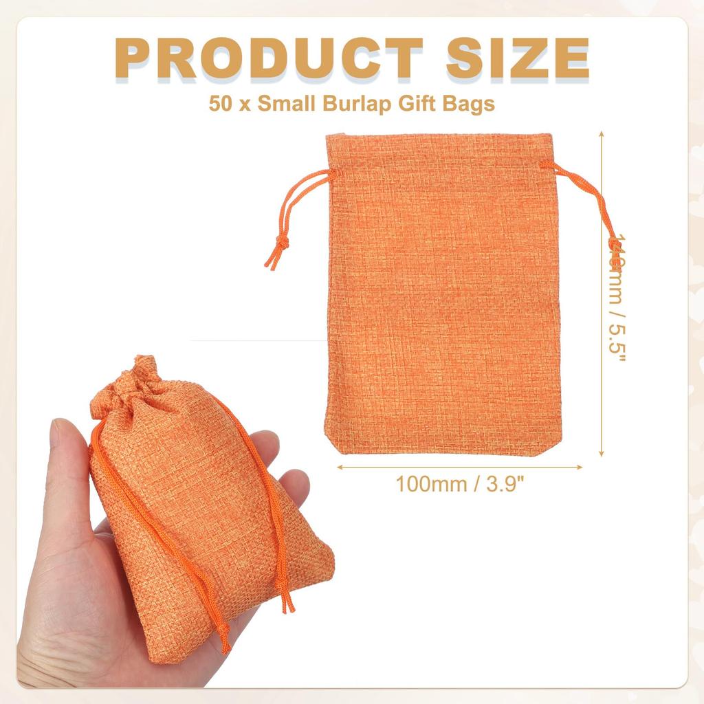 PATIKIL Set of 50 Drawstring Bags, 4x5.5 Inch, Burlap Reusable Gift Bags, Jewelry Pouches for Parties, Christmas, and Events, Orange