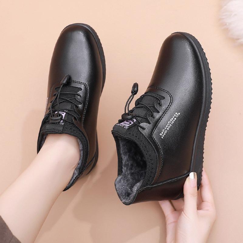 Winter shoes velvet warm middle-aged women's shoes non-slip soft-soled elderly leather shoes flat-soled casual low-top cotton shoes