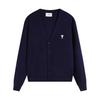 AMI Autumn and Winter New Little White Heart Alpaca Wool Blended Soft and Sticky Knitted Cardigan Round Neck Cloud Sweater Pocket Coat