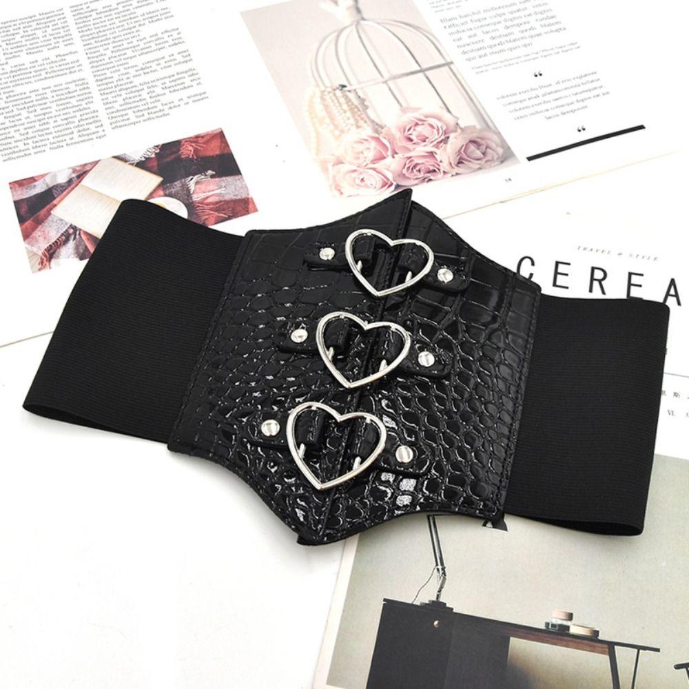 PU Leather Love Buckle Cummerbunds Dress Girdle Wide Waist Belt Personality Female Waistband  Women