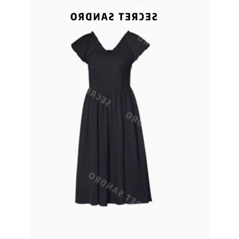 

Oajer Oujier Flagship Women s Clothing Store Ou Same Style Summer Gentle Elegant French Tea Break V Neck Dress Female Black L