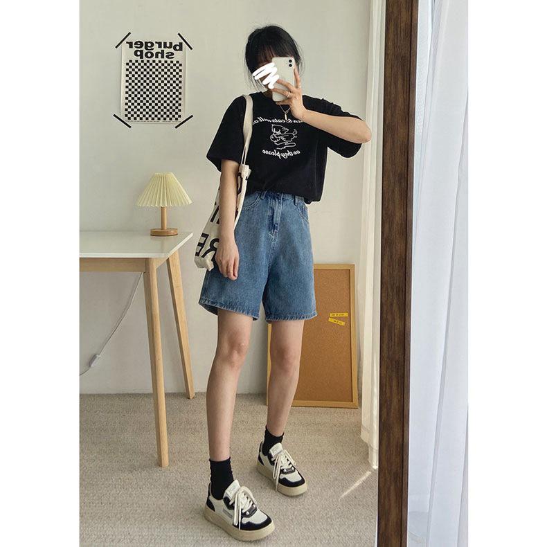 High-Waisted Korean-Style Women's Denim Shorts - Loose, Slimming, Mid-Length Wide-Leg Design for Summer