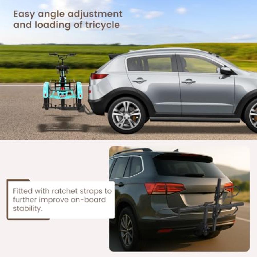 HeavyDuty Foldable Carrier Rack with 170 LBS Capacity for Trike or Electric Tricycle Hitch Mount Bicycle Platform Receiver Comp
