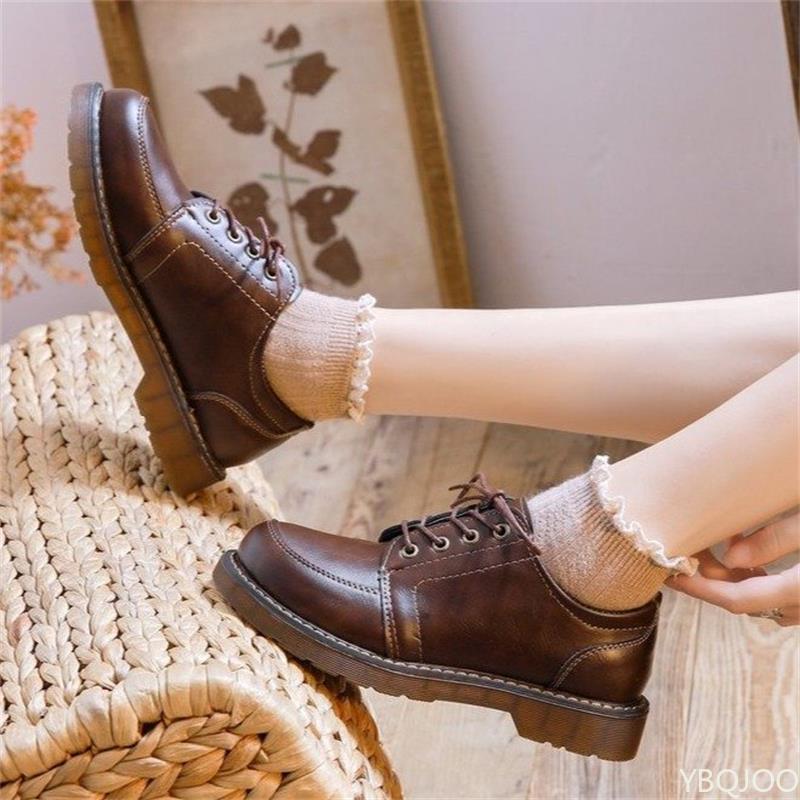 Fashion New high heel Shoes Women's Retro Leather Shoes Lace Up Mary Jane Shoe Flats Women Shoes Luxury Designer Shoe Zapatos