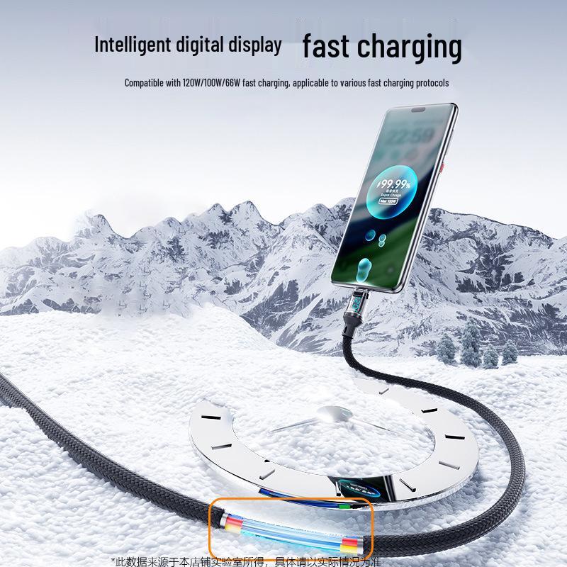 120W Fast Charging Dual Type-C Data Cable with Smart Display for Apple & Huawei Laptops