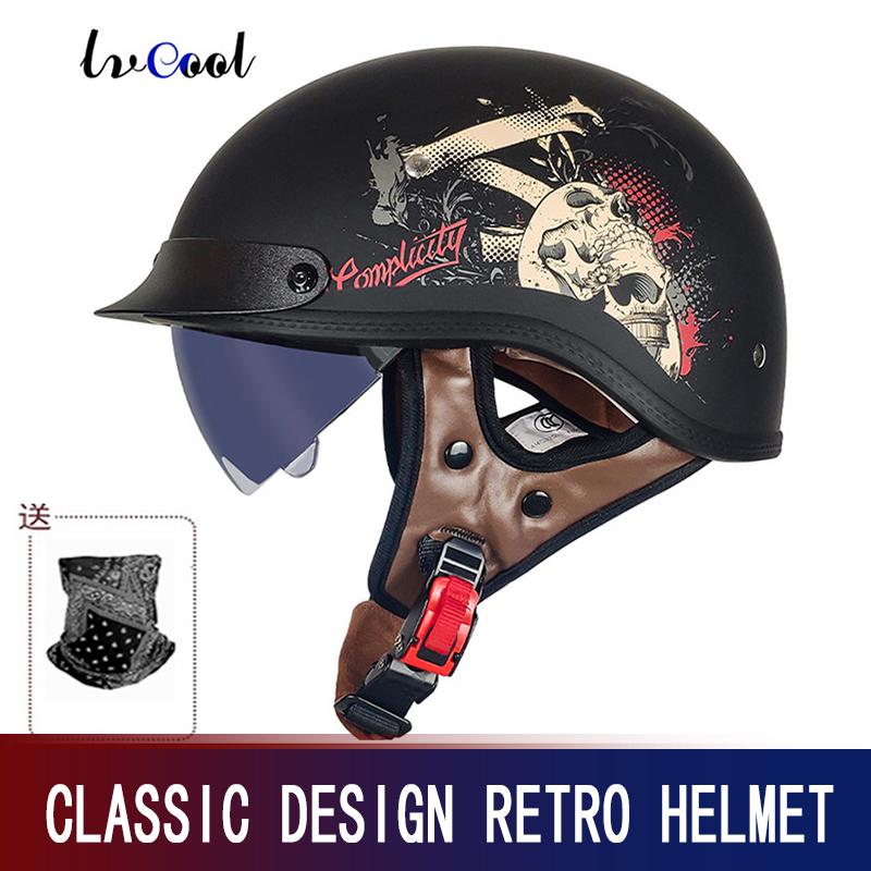 Retro Semi-Helmet Motorcycle Helmet for Men's and Women's Day American Motorcycle Cruise Pedal Helmet Is Universal in Summer