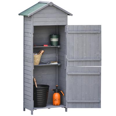 Wooden Garden Storage Shed Utility Gardener Cabinet W/ 3 Shelves, Tilted-felt Roof and Two Lockable Doors, 79cm X 49cm X 191.5cm, Dark Grey