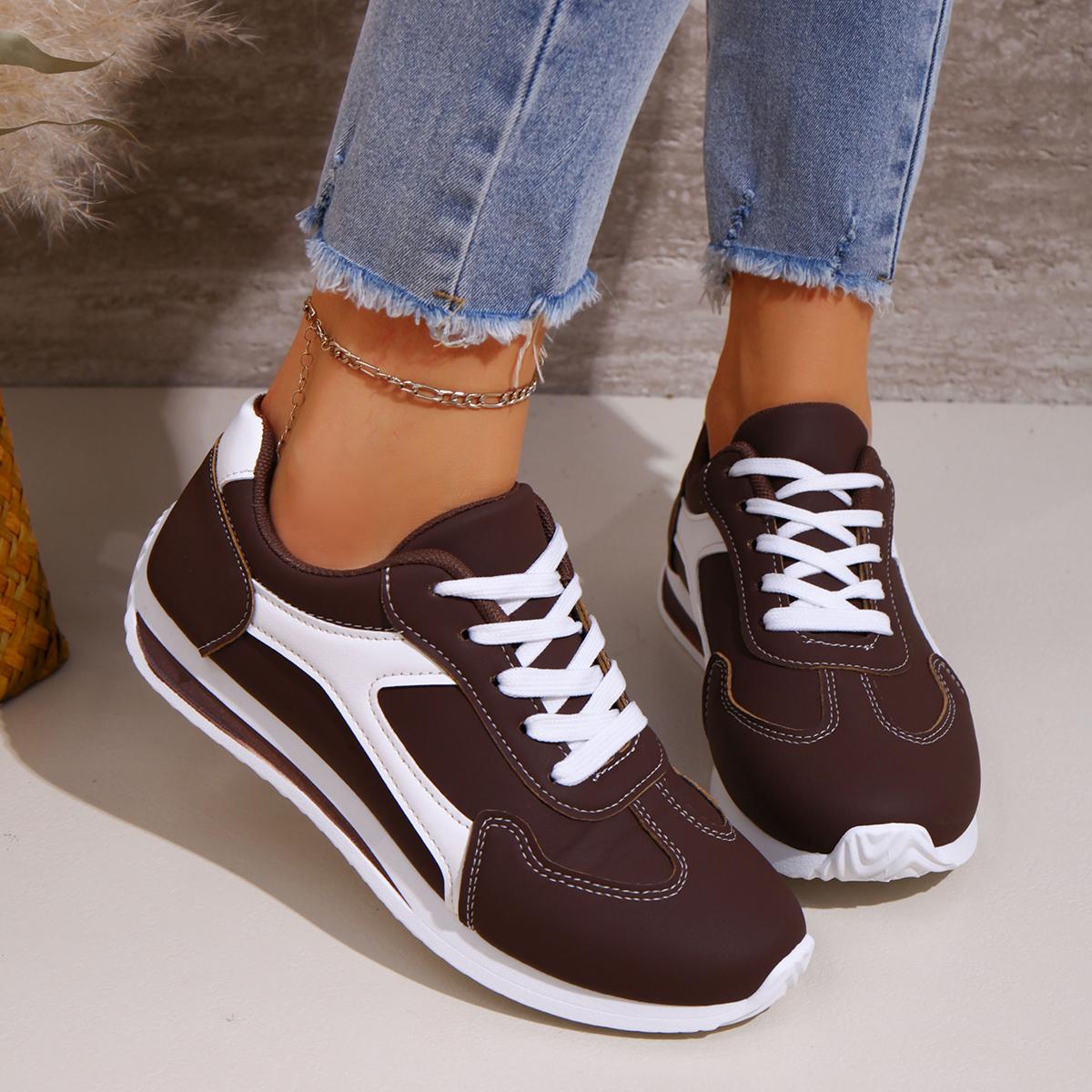 

Spring Women Sneakers Comfortable Outdoor Fashion Versatile Flat Casual Sneakers Lace Up Women Sports Shoes 42EU/CN43 коричневий