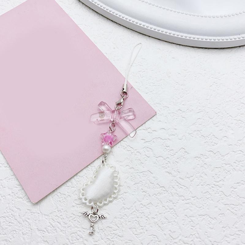 Fashion Heart Bowknot Star Hanging Pendant Phone Charm Lanyard Pocket Keychain Strap Bag Decoration Wallet Pendants