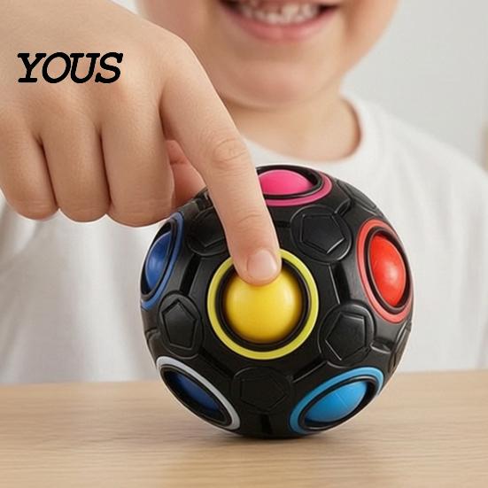 Educational Rainbow Balls Football Fidget Toy with 12-Holes, Stress Relief Press Ball Sensory Handheld Reliever Toy, Mini Push for Adults and Kids
