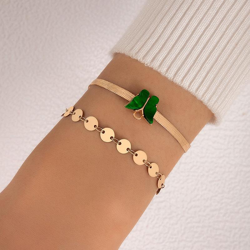 Accessories, Butterfly Imitation Gemstone Hollow Four-layer Bracelet, Geometric Opening Four-piece Bracelet Set