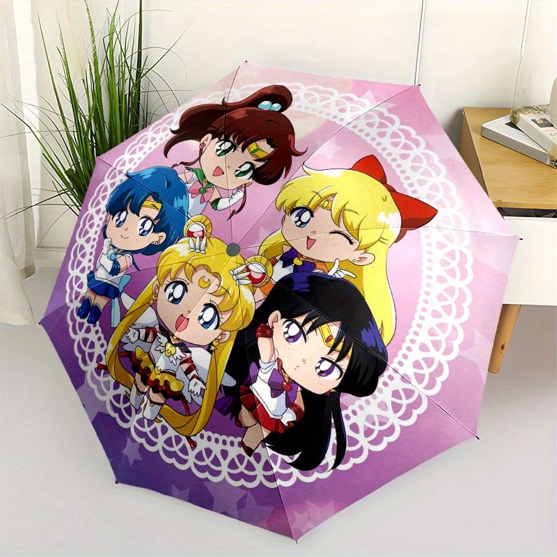 

Sailor Moon Chibi Characters Sticker Umbrella, Cute Umbrella with Cute Design, Portable 3-Fold Compact Umbrella for Men & Women, Valentine s Day Mot