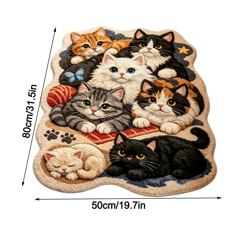 Washable Cat Print Rug Plush Carpet New Bedside Rug  Home Decoration