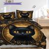 Black Cat Pattern Bedding Quilt Set Quilt Cover Pillowcase Home Decoration Birthday Gift (1 * Duvet Cover + 2 * Pillowcase, Without Core)