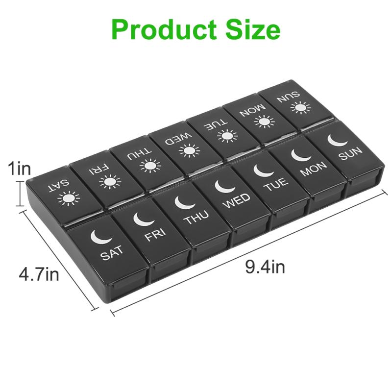 Wöchentliche Pillendose mit 14 Fächern, tragbar, für Reisen, morgens und abends, Pillenetui, Organizer, Pillenspender, Gesundheit