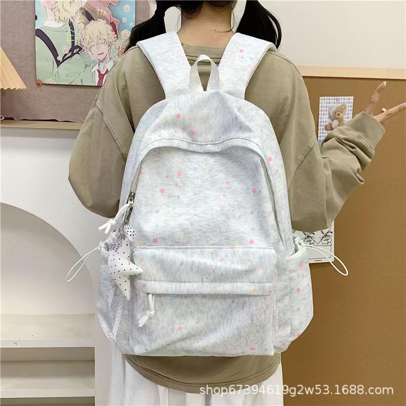 Schoolbag Korean Version Ins Cartoon Star Backpack Bag Female Simple Solid Color Large Capacity Student Schoolbag Casual Versatile Backpack