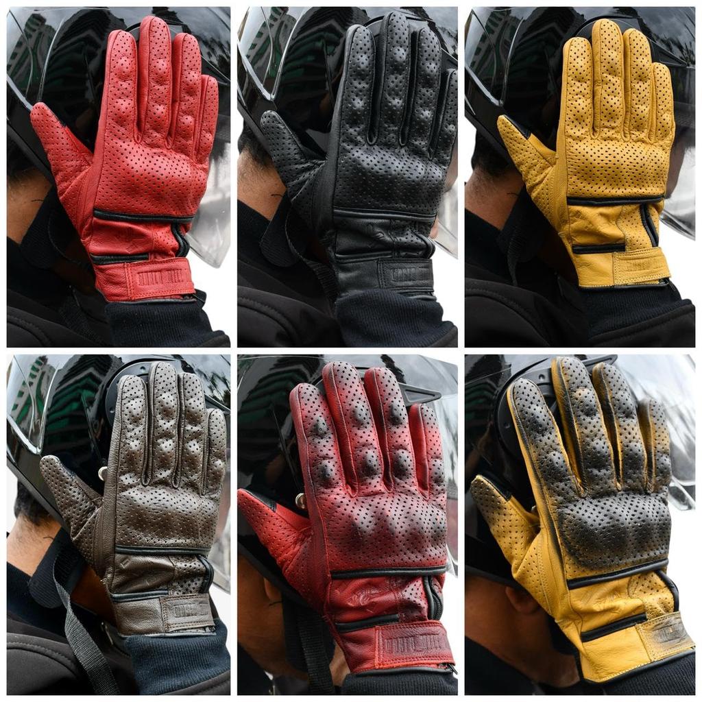 Genuine Leather Motorcycle with Goat Motorcycle Perforated Leather Gloves, Perforated, Breathable, Protectors, Leather, Gloves, (Yellow, LL)