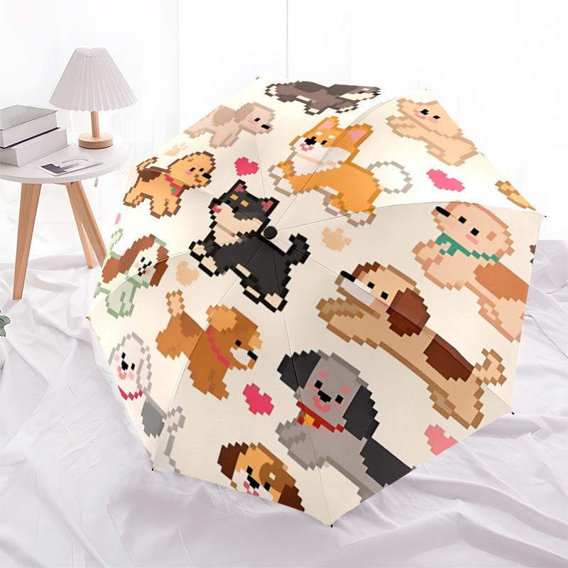 1pc Dogs Hearts Fashionable Automatic Opening/Closing Folding Umbrella with 8 Bones, Windproof Portable, Daily Use099