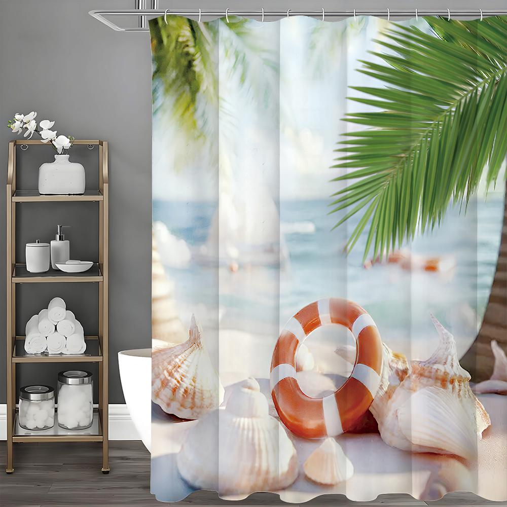 

Пляжное кольцо для плавания Океан Ракушка Занавеска для душа, Декоративная занавеска для душа для ванной, Водонепроницаемая занавеска для душа с крючками 90*180cm