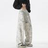 Men's Tie-Dye Wide Leg Pants - Corduroy Drawstring Loose Trousers for Streetwear and Casual Daily Wear