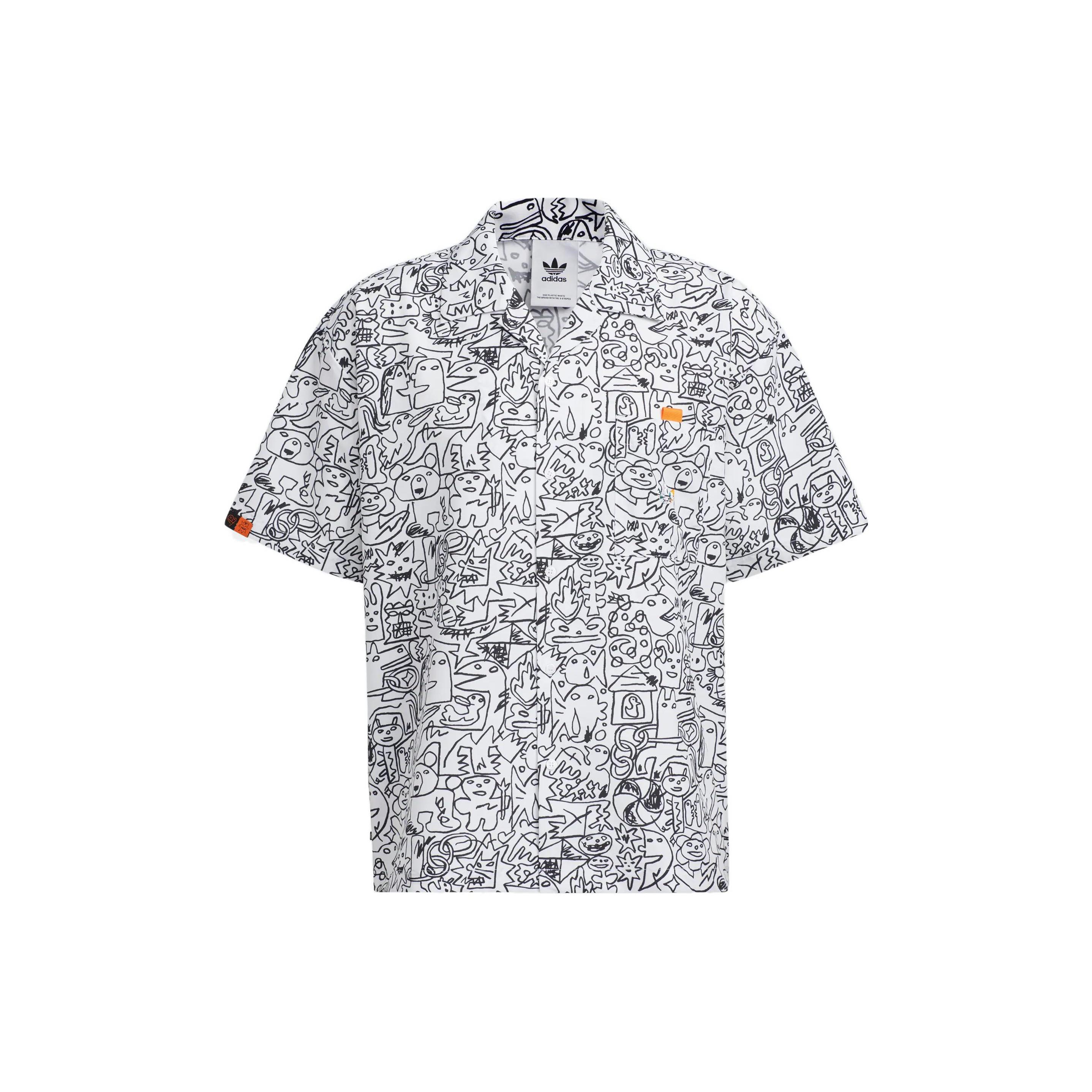 adidas originals SS22 Printing Full Print Casual Short Sleeve Shirt White Men s HR6450 L