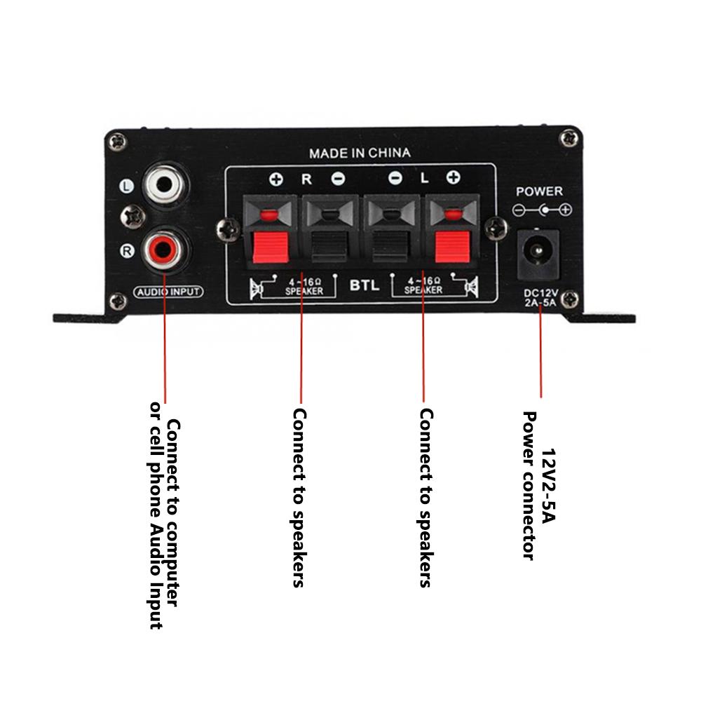 AK-170 Wireless HiFi Audio Mini Amplifier 20W+20W 2CH Stereo Power AMP Car Home Subwoofer Speakers DC 12V