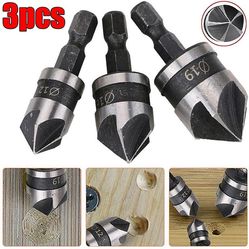 Durable 3pcs Hex Countersink Boring Bore Quick Change Drill Bit Tool Set Ideal For Wood And Metal Projects