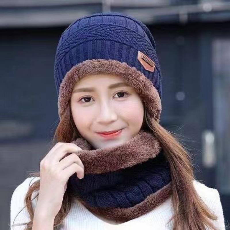 Winter Hat Men's and Women's Tide Autumn and Winter Men's Knitted Hat Fleece Thickened Wool Hat Pullover Hat Neck Cover Set To Keep Warm