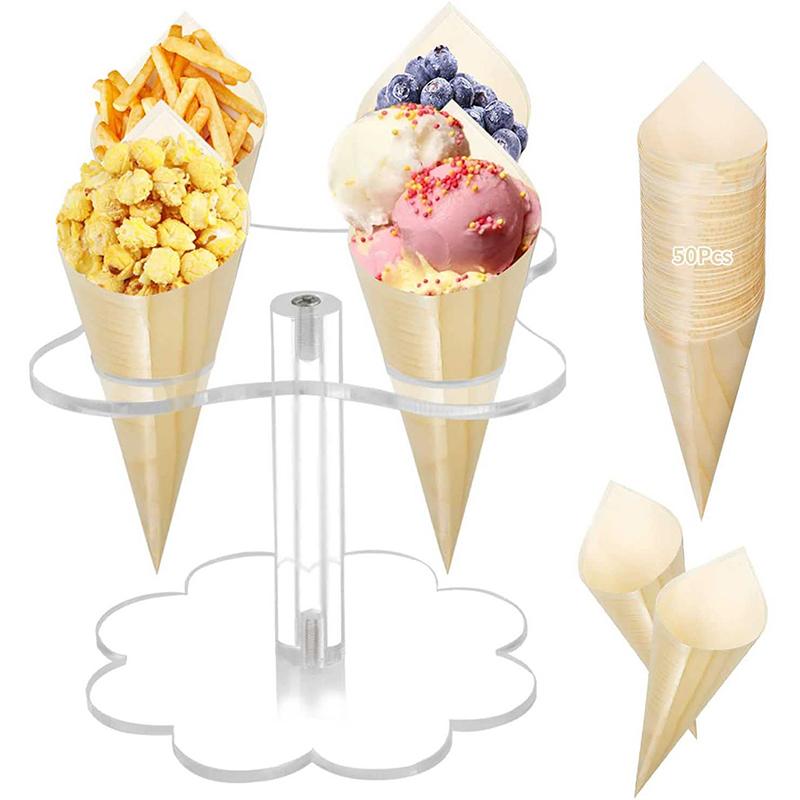 50Pcs Disposable Wood Appetizer Cones Ice Cream Cone Cups Party Candy Cones