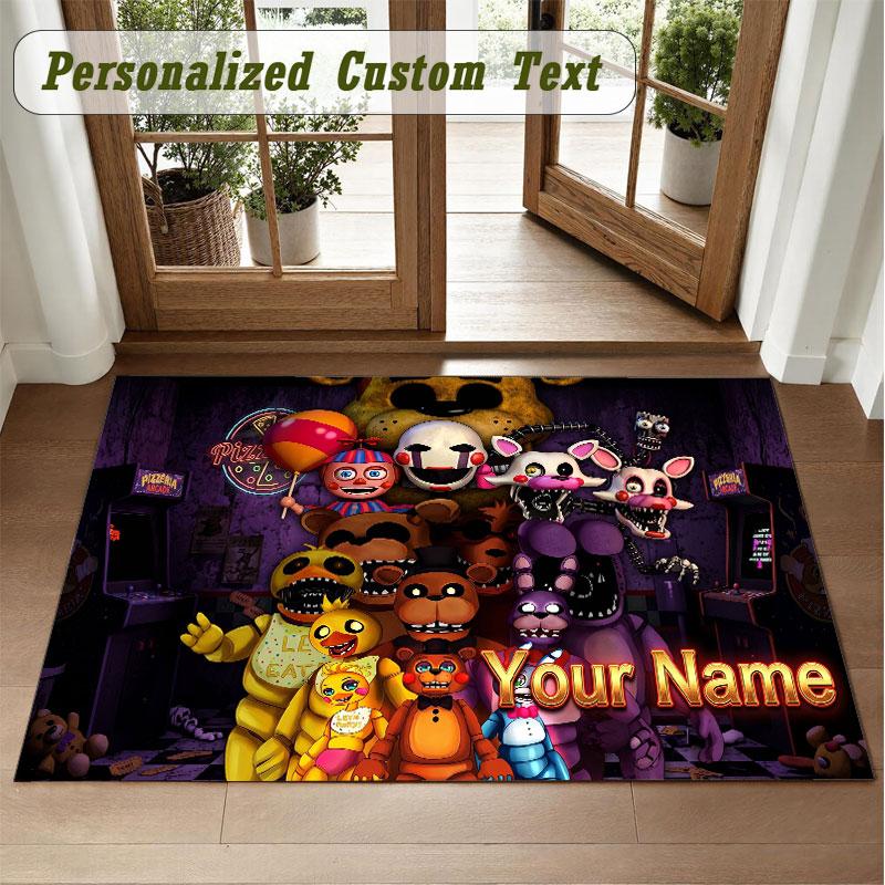 Crystal Velvet Square Rug Custom NameFive Nights at Freddy’s Pattern Non Slip Home Floor Decor Rug